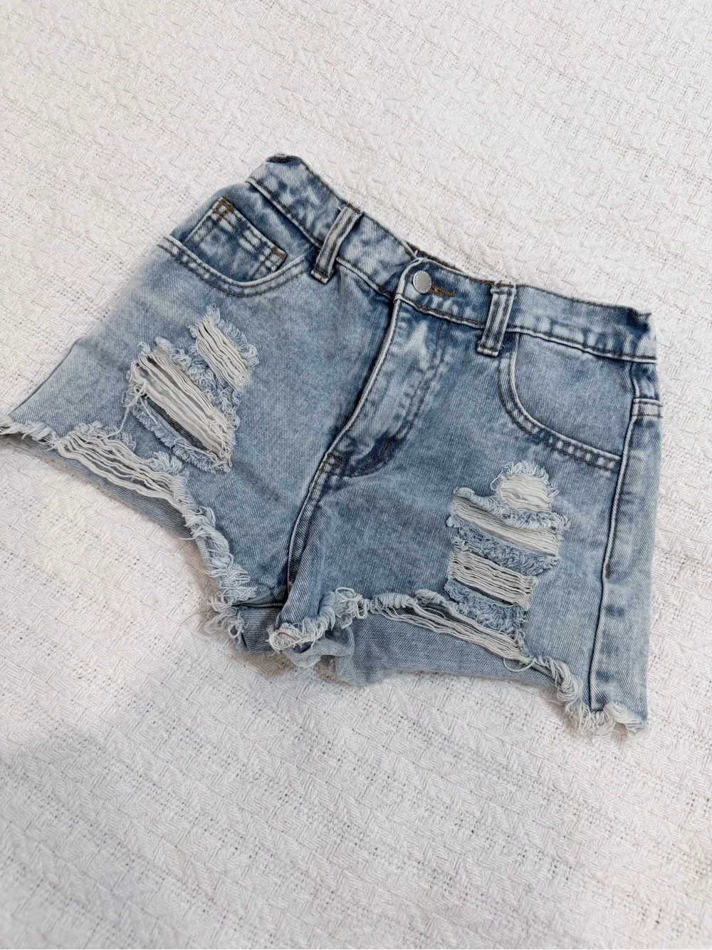 SHEIN Light Blue Distressed Denim Cutoff Shorts
